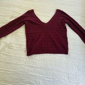 Sezane Deep Wine V-Neck Knit Sweater